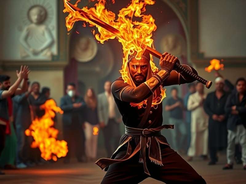 Fiery Fury Swordsman intense battle scene